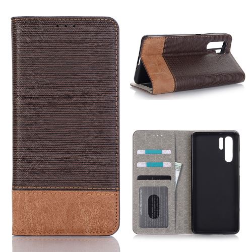 Etui en PU cure-dent bicolore avec support café pour votre Huawei P30 Pro