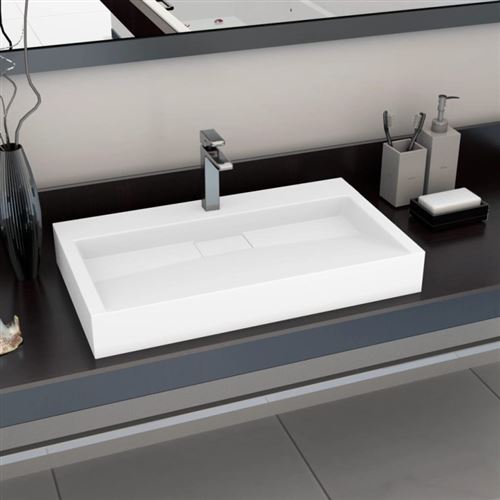 Lavabo 80x46x11 cm Fonte minérale marbre Blanc