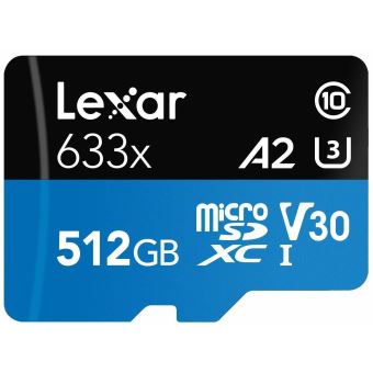 13€02 sur Cartes mémoire Lexar High-Performance 633x 512 Go microSDXC Class  10 UHS-I U3 A2 SDXC MicroSD - Carte mémoire micro SD - Achat & prix
