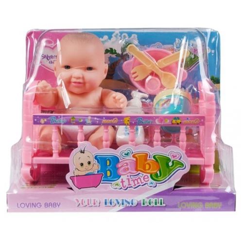poupée 18cm berceau bébé + accessoires 21x32x6 win