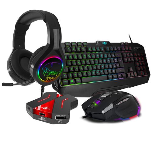 Pack PRO-8 Clavier souris casque RGB gamer compatible console PS4 / Switch / Xbox one / PC