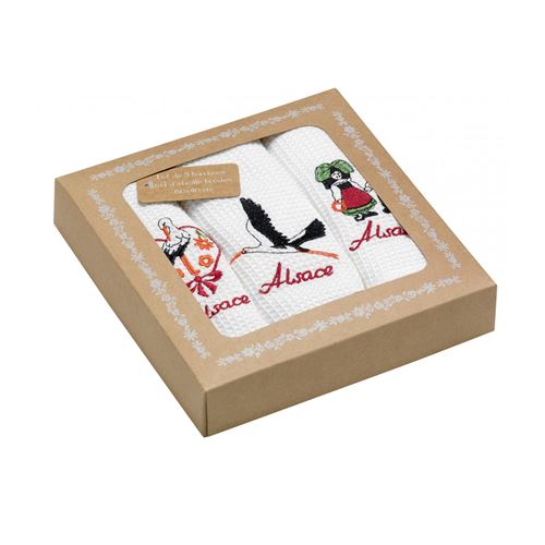Lot de 3 Torchons Nid d'abeilles Alsace Brodés Winkler