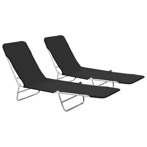Vidaxl Noir Chaises Longues Pliables - Lot De 2 - Image 3