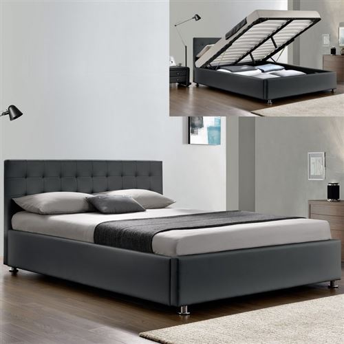 Lit complet sommier relevable + tête de lit + cadre de lit Capitole - Gris - 180x200