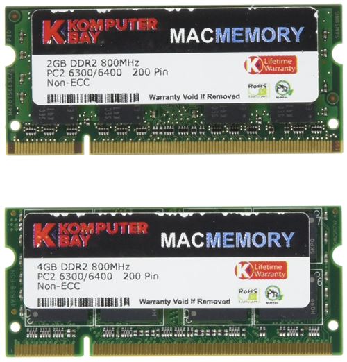 Komputerbay MAC MEMORY Kit 6 Go (4 Go + 2 Go Modules) PC2-6300 800MHz DDR2 SODIMM pour Apple iMac 24 2008 2,8 GHz, 3,06 GHz