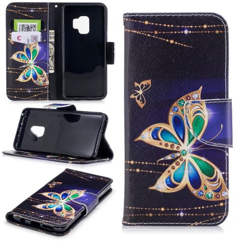 Etui en PU impression d'un support magnétique rhinestone papillon décor pour Samsung Galaxy S9