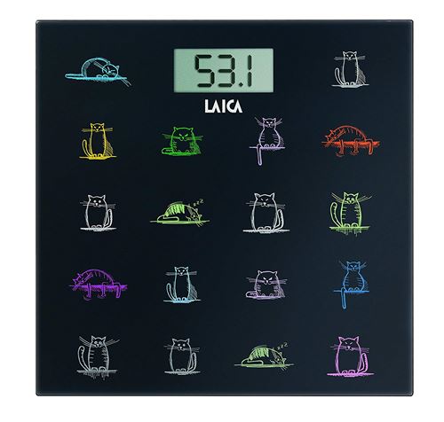 Laica Ps1061 Pèse-personne électronique, 180 Kg, Verre Trempé Avec Sérigraphie Chats