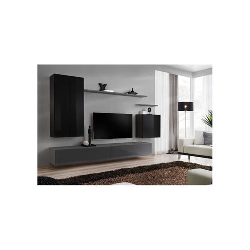 Ensemble meuble salon SWITCH II design, coloris noir et gris brillant.
