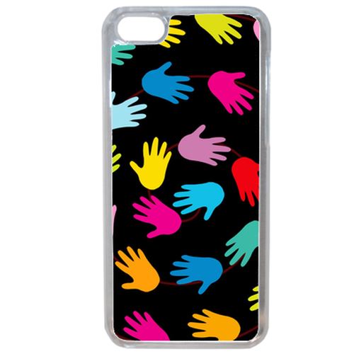 Coque Main Multicolor Sur Fond Noir Compatible Iphone 7 Transparent