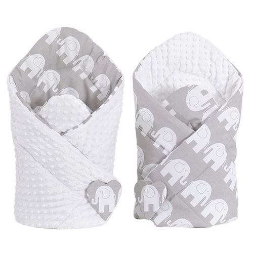 Sevira kids Gigoteuse d'emmaillotage minky réversible - Éléphants Gris dès la naissance - 3/4 mois