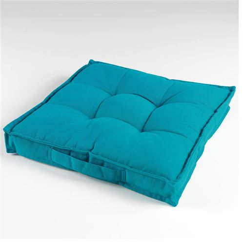 DOUCEUR D INTERIEUR Coussin de sol 40 x 40 x 4 cm coton uni paolo Bleu 