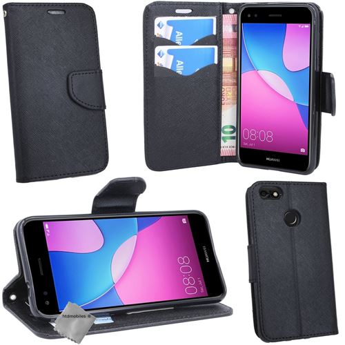 Housse etui coque pochette portefeuille pour Huawei Y6 Pro (2017) avec film ecran - NOIR / NOIR