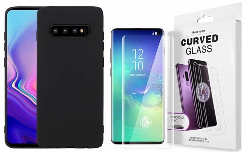 Coque Souple Silicone Pour Samsung Galaxy S10 Noir + Verre Trempé Anti chocs et Rayures Vitre de Protection Little Boutik®