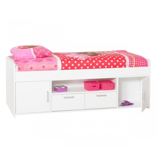 Lit 90x200 blanc avec tiroirs LT3003 - Terre de Nuit