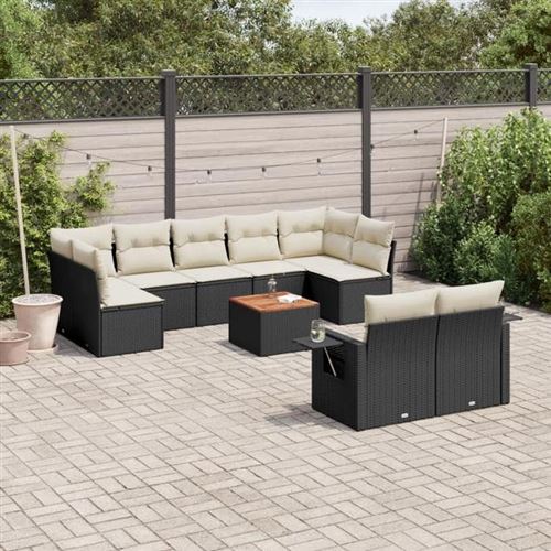 VIDAXL  Salon De Jardin 10 Pcs Avec Coussins Noir R&eacute;sine Tress&eacute;e