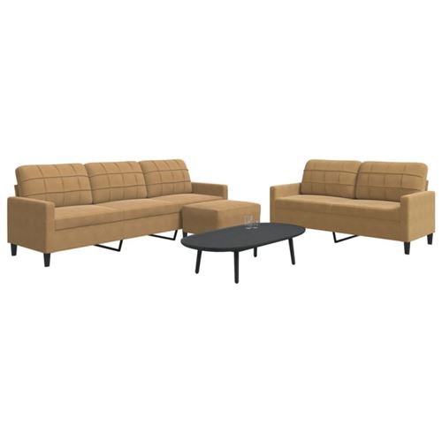 Non Communiqué Marron Ensemble De Canapés 3 Pcs Avec Coussins Velours