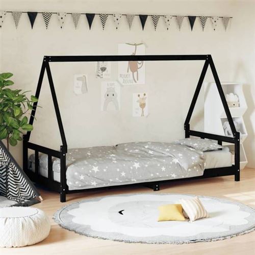vidaXL Cadre de Lit pour Enfants, Lit Simple avec Sommier à Lattes, Meuble de Chambre à Coucher, Scandinave, Noir 90x200 cm 834455