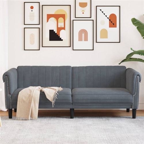 Non Communiqué Gris Canapé À 3 Places Foncé Velours