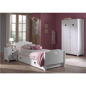 Vipack AMORI Lit simple 90x200cm blanc + Chevet + Armoire 2 portes + Lit gigogne - 1
