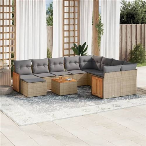 VIDAXL  Salon De Jardin 11 Pcs Avec Coussins Beige R&eacute;sine Tress&eacute;e
