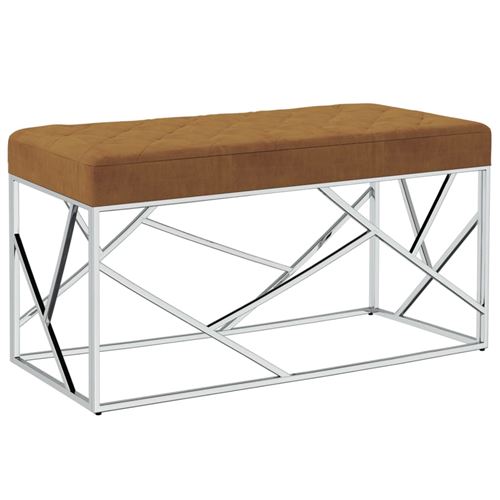 vidaXL Banc 97 cm Marron Tissu de velours et acier inoxydable