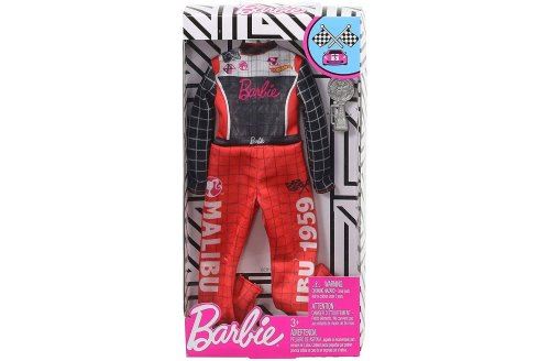 Barbie - habit poupee mannequin - combinaison pilote de course rouge et noire hot wheels + coupe - vetement - tenue - accessoire