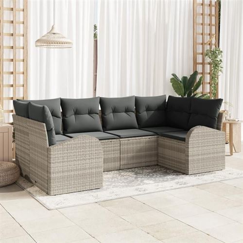 Non Communiqué Gris Ensemble De Canapés De Jardin 6 Pièces Avec Coussins Clair Rattan Poly, Canapé De Jardin 2 Places Avec Rangement Et 3354851