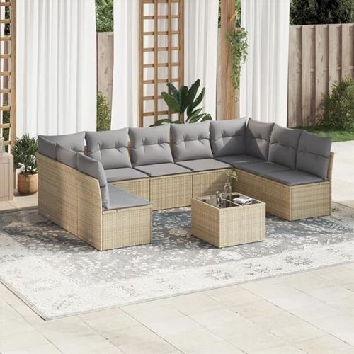 Non Communiqué Beige Salon De Jardin Modulable Vidaxl Rotin 10 Pieces 9 Personnes
