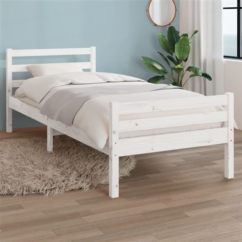 vidaXL - Cadre de lit - Bois massif - 100x200 cm - Blanc - Image 2