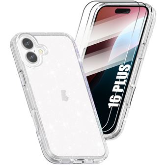 Coque pour iPhone 16 Plus, Coque à Paillettes Antichoc Elégante Transparent avec 2 Verres Trempés - BOOLING - 1