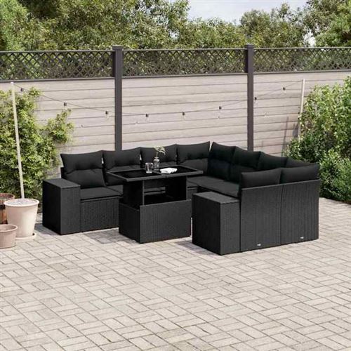 Non Communiqué Noir Salon De Jardin Modulable Vidaxl Resine Tressee 9 Pieces 62.0 X 62 X 69