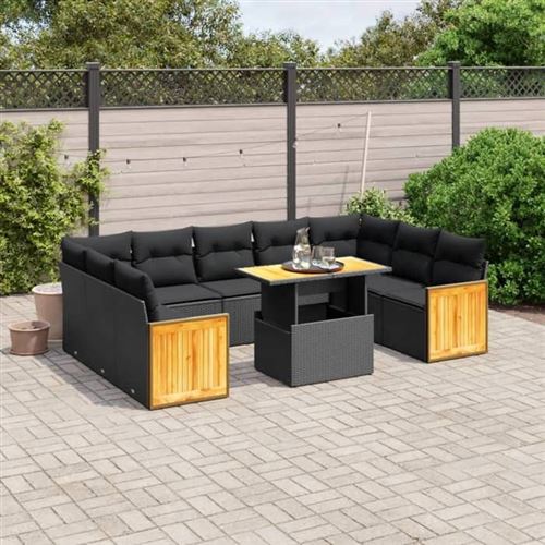 Non Communiqué Noir Vidaxl Salon De Jardin Avec Coussins 10 Pcs, Canapés De Terrasse, Ensemble De Meubles De Patio, Mobilier D'extérieur, 3274100