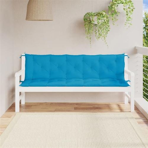 vidaXL Lot de 2 Coussins de Banc de Jardin, Revêtement de Banc avec Jeux de Cordes, Coussin d'Extérieur Imperméable, Bleu 361720