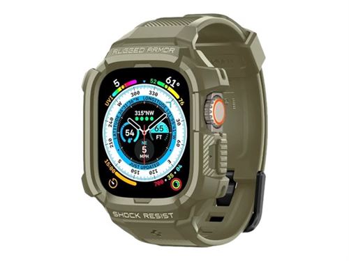 Spigen Rugged Armor Pro - Bracelet de montre pour montre intelligente - 49 mm - 140 - 215 mm - kaki - pour Apple Watch Hermès Series 9, Series 10, Series 8, Series 9
