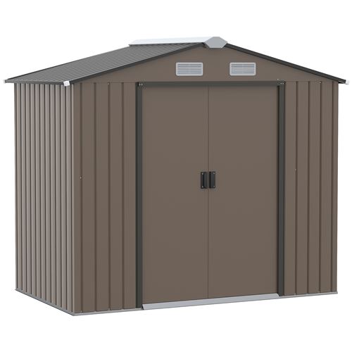 Outsunny metalen tuinhuisje 2,77 m² A GARDEN'S hut tuinhuisje 213x185 x cm gereedschapsopslagcabine met funderingsset, afsluitbare schuifdeur en 4 ventilatieopeningen - Bruin