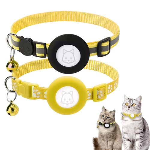 Airtag Collier pour chat avec boucle de sécurité et clochette, collier  réfléchissant de 0,95 cm de large avec support Airtag pour petits animaux  de