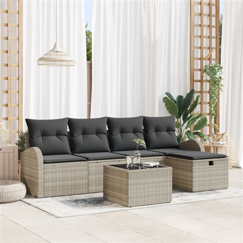 Vidaxl Gris/Clair Ensemble De Canapé De Jardin 6 Pc Polyrotin - Image 3