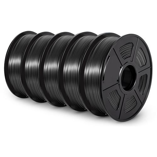 SUNLU PLA+ SILK Filament pour imprimante 3D, 1,75mm, Shinny Noir, Bobine, 5 kg