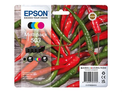 Pack de 4 cartouches d'encre Epson 503 Piment pour Expression Home XP-5200, XP-5205; WorkForce WF-2960DWF et WF-2965DWF