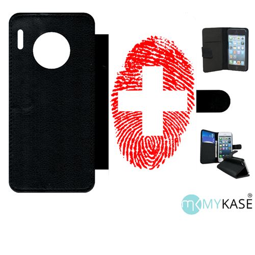 Etui My-Kase pour Mate 30 Pro - 63 empreinte digitale drapeau suisse switzerland - Simili-cuir Noir