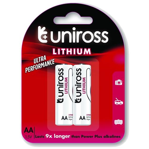 UNIROSS Pack de 2 Piles Lithium AA-FR6, LR91 IEC-FR14505 1,5V