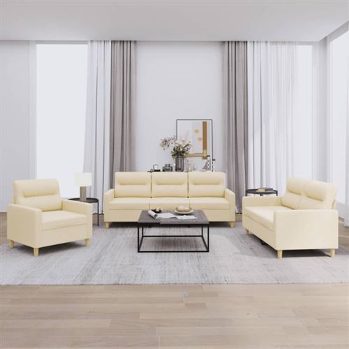 Non Communiqué Crème Ensemble De Canapés 3 Pcs Avec Coussins Tissu