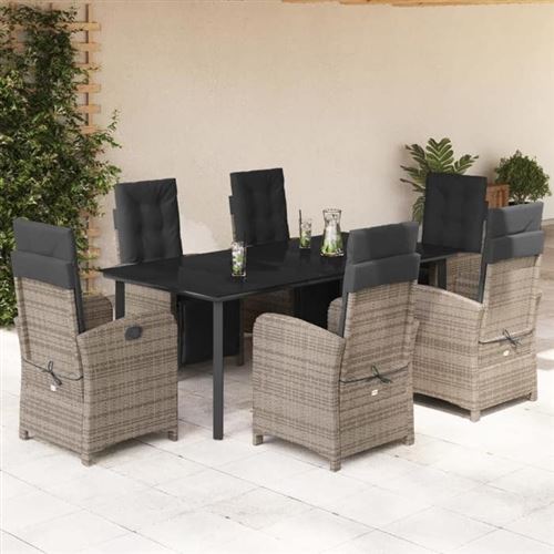 Non Communiqué Gris Vidaxl Ensemble À Manger De Jardin Avec Coussins 7 Pcs, Table Et Chaises Avec Dossier Et Repose-Pied Réglables 3212568