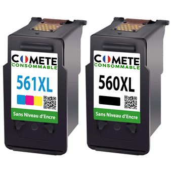 COMETE - 560 XL 561 XL - 2 Cartouches d'encre compatibles avec Canon 560XL 561XL - Sans affichage niveau d'encre - Marque Française - 1
