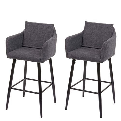 2x Tabouret de bar MENDLER HWC-H93 tissu textile gris fonc&eacute; 