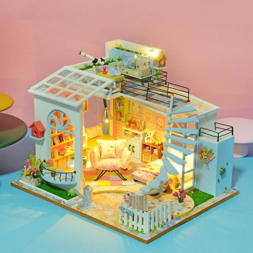 Maison miniature Bricolage 3D en bois Meubles LED Maison Puzzle décorez cadeaux Creative Pealer8691