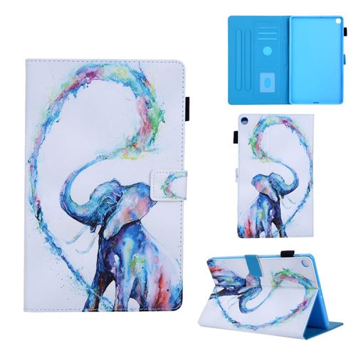 Etui en PU impression de motifs avec support multi-angle et porte-carte éléphant de couleur pour votre Samsung Galaxy Tab A 10.1 (2019) T510/T515