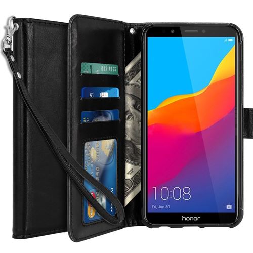 Huawei Honor 7A - Y6 2018 Housse Coque Etui de luxe Portefeuille Porte Carte Et Billet (avec support integré) Noir