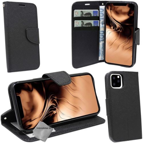 Housse etui coque pochette portefeuille pour Apple iPhone 11 avec film ecran - NOIR / NOIR