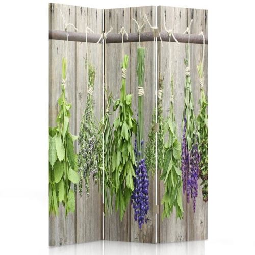 Feeby Paravent Impression toile 3 panneaux une face, Plantes aromatiques 110x180 cm